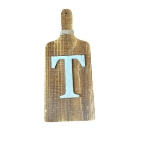Rustic Wood Cutting Board Wall Decor Monogram Initial Letter T Farmhouse Sign